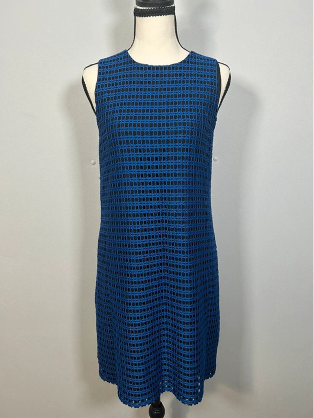Halogen Blue & Black Open Knit Sleeveless Shift Dress Size S